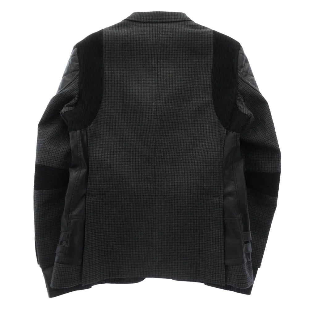 JUNYA WATANABE COMME des GARCONS MAN ジュンヤワタナベコムデギャルソンマン 23AW WL-J006 ウール ガンクラブチェック フェイクレザー ドッキング ライダース ジャケット ブラック系 グレー系 L【中古】