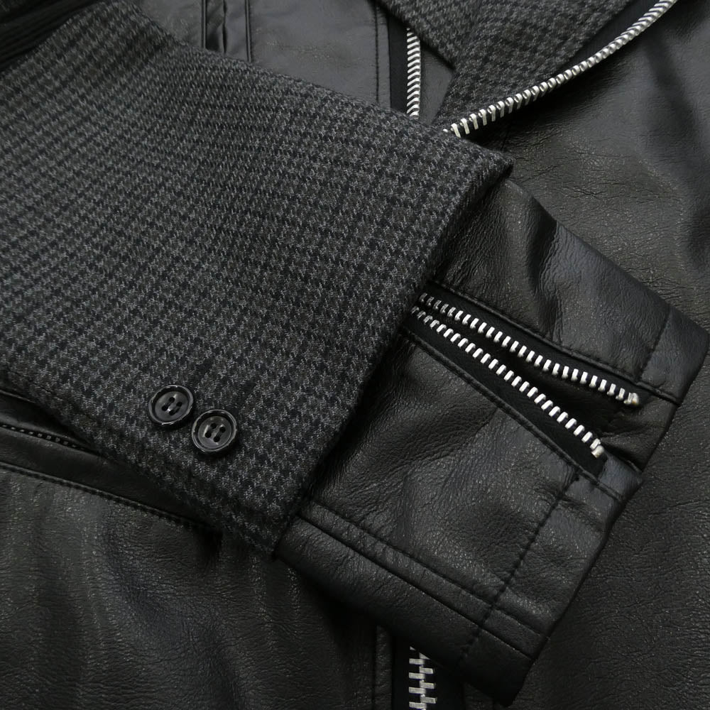 JUNYA WATANABE COMME des GARCONS MAN ジュンヤワタナベコムデギャルソンマン 23AW WL-J006 ウール ガンクラブチェック フェイクレザー ドッキング ライダース ジャケット ブラック系 グレー系 L【中古】