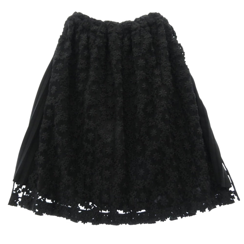 COMME des GARCONS NOIR コムデギャルソン ノワール 17AW 3T-S004 kei ninomiya ケイニノミヤ レイヤード レースフラワー刺繍 プリーツ スカート ブラック系 S【中古】