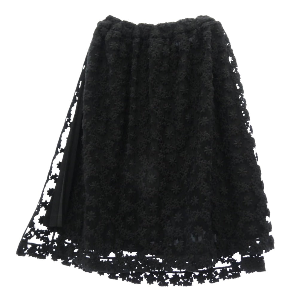 COMME des GARCONS NOIR コムデギャルソン ノワール 17AW 3T-S004 kei ninomiya ケイニノミヤ レイヤード レースフラワー刺繍 プリーツ スカート ブラック系 S【中古】