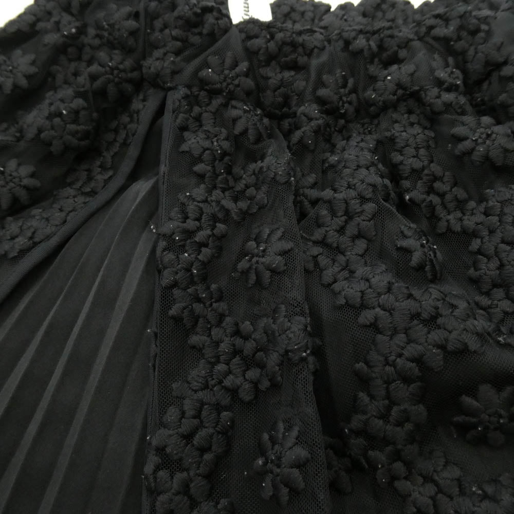 COMME des GARCONS NOIR コムデギャルソン ノワール 17AW 3T-S004 kei ninomiya ケイニノミヤ レイヤード レースフラワー刺繍 プリーツ スカート ブラック系 S【中古】