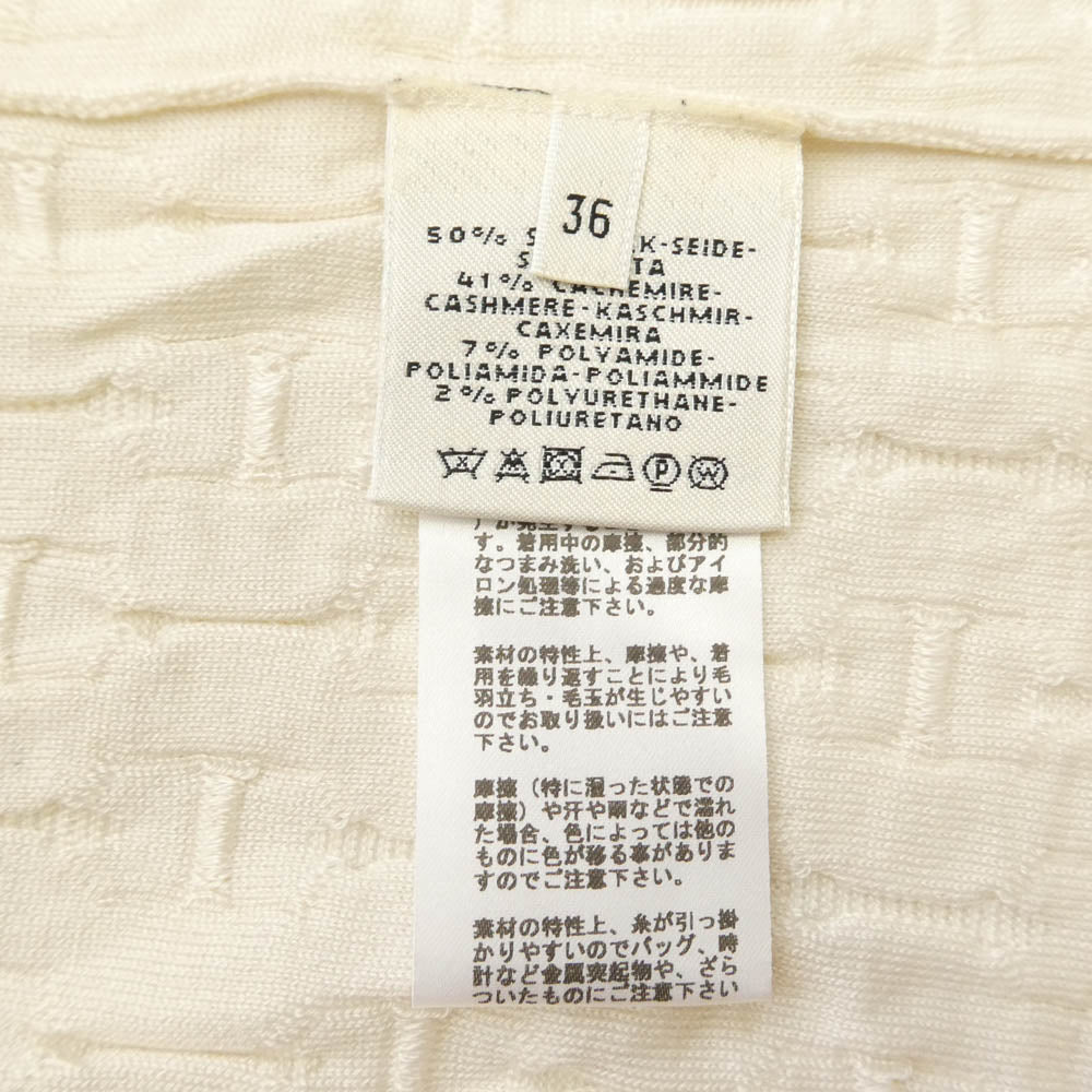 HERMES エルメス シェーヌダンクル柄 シルク カシミヤ ノースリーブ ワンピース アイボリー系 36【中古】