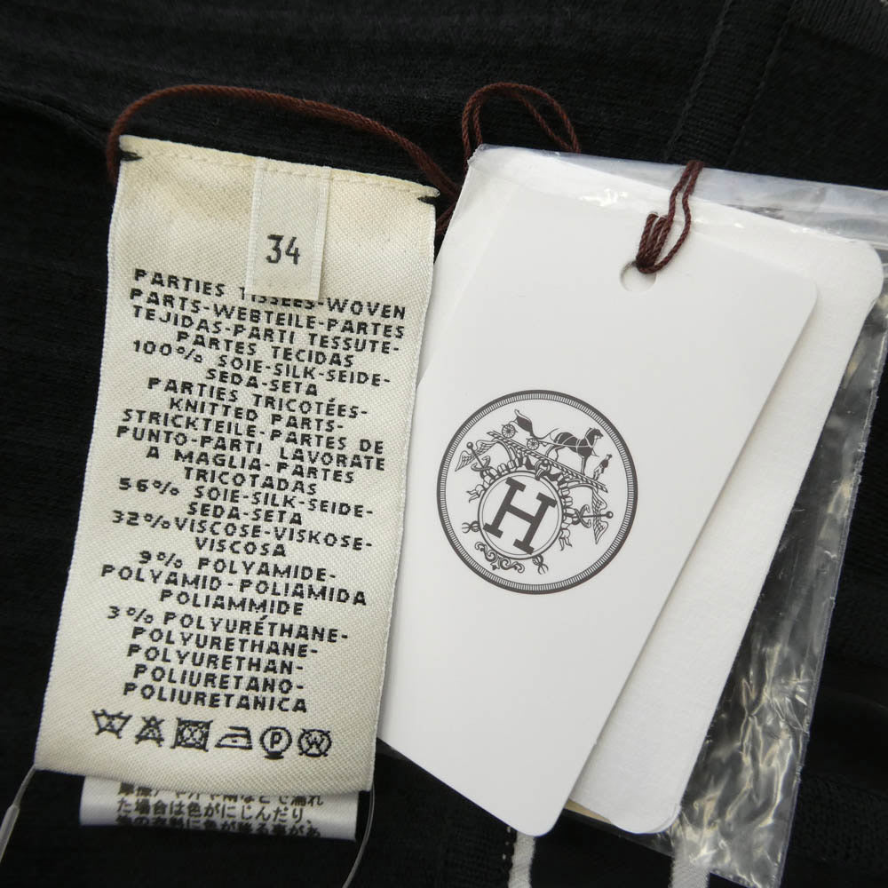 HERMES エルメス 21SS Silk jump suit シルク切替 ノースリーブ ジャンプスーツ オールインワン オーバーオール ワンピース ブラック系 34【美品】【中古】