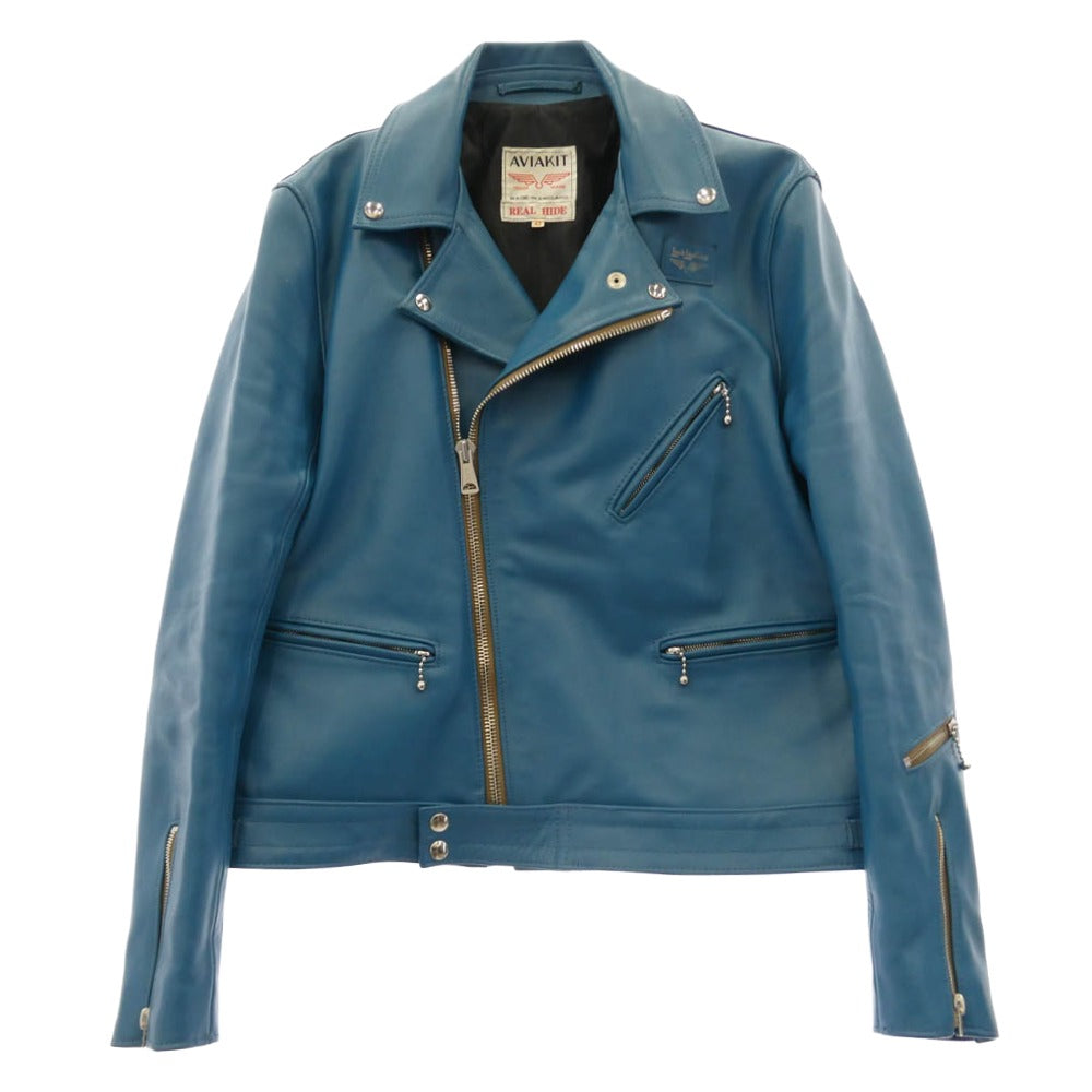 Lewis Leathers ルイスレザー CYCLONE サイクロン ヴィンテージターコイズ スクエアパッチ レザー ライダース ジャケット ブルー系 42【中古】
