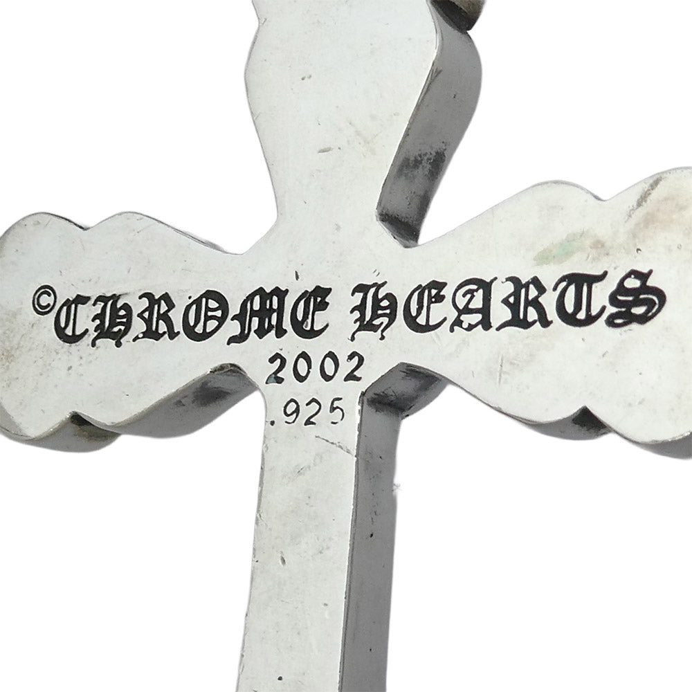CHROME HEARTS クロムハーツ（原本無） SPADE CROSS ラージ スペードクロス ペンダント ボロチップ レザーブレード ネックレス シルバー系 ブラック系【中古】