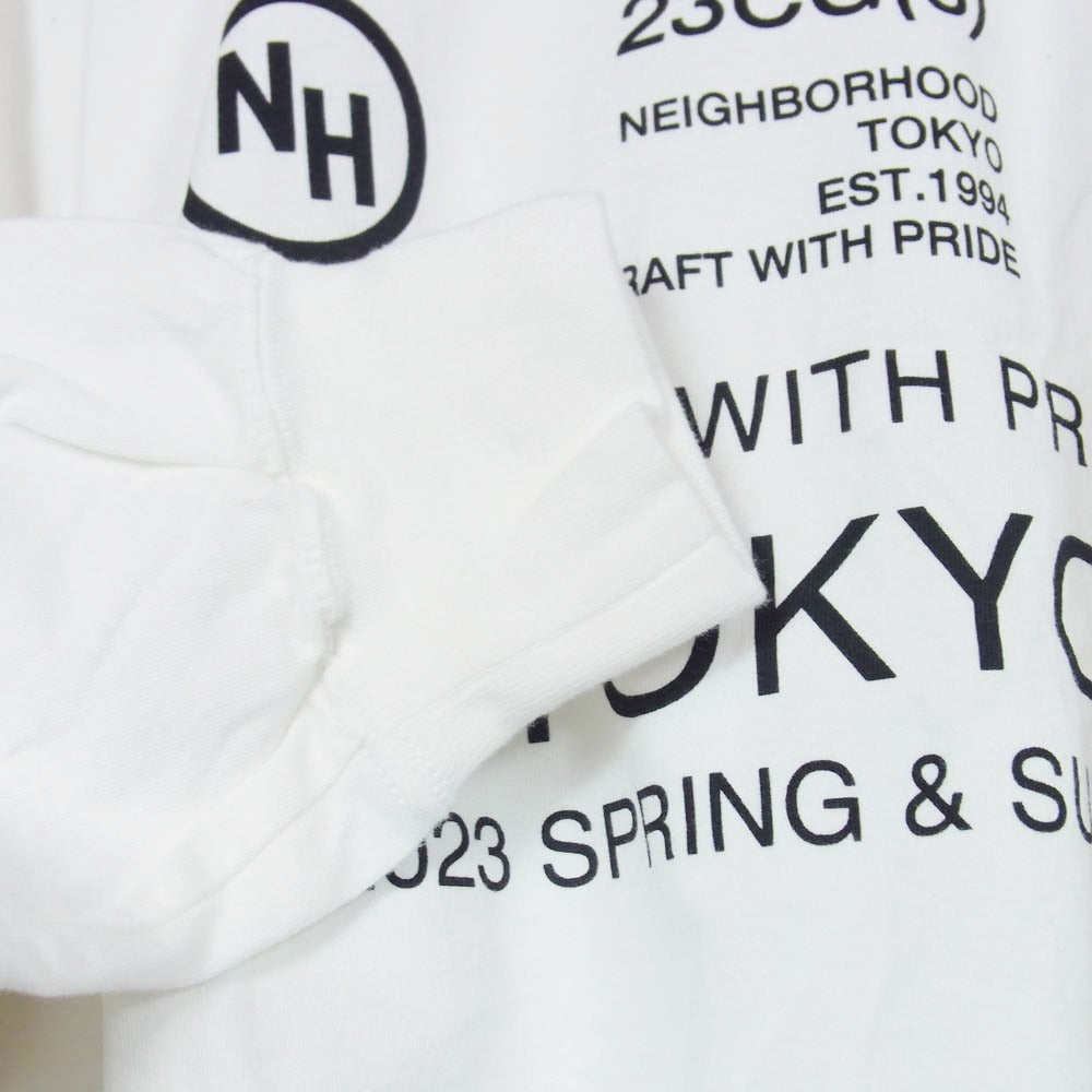 Yohji Yamamoto POUR HOMME ヨウジヤマモトプールオム 23SS HZ-T63-288 ロゴプリント 長袖 ロングスリーブ カットソー Tシャツ ロンT ホワイト系 M【美品】【中古】