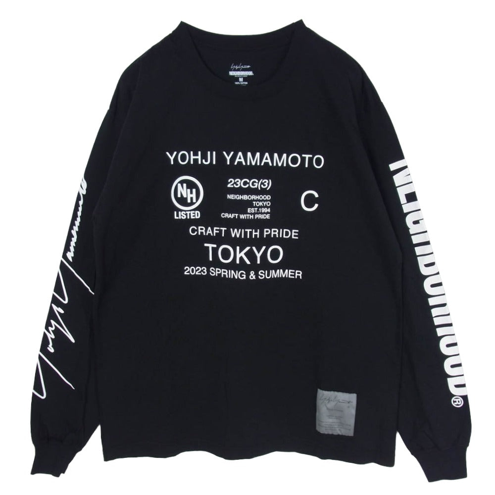 Yohji Yamamoto POUR HOMME ヨウジヤマモトプールオム NEIGHBORHOOD ネイバーフッド 23SS HZ-T63-288 ロゴプリント 長袖 ロングスリーブ カットソー Tシャツ ロンT ブラック系 M【美品】【中古】