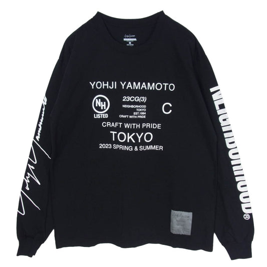 Yohji Yamamoto POUR HOMME ヨウジヤマモトプールオム NEIGHBORHOOD ネイバーフッド 23SS HZ-T63-288 ロゴプリント 長袖 ロングスリーブ カットソー Tシャツ ロンT ブラック系 M【美品】【中古】