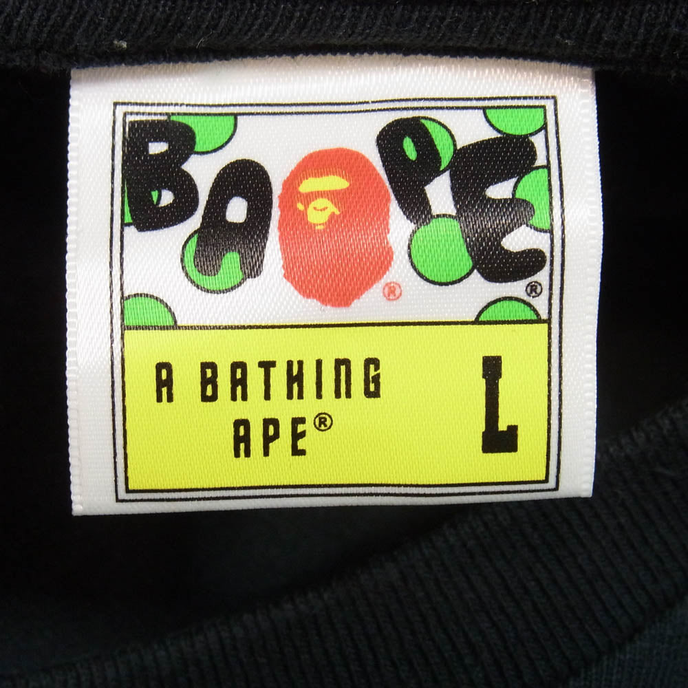 A BATHING APE アベイシングエイプ ロゴプリント クルーネック 半袖 Tシャツ ブラック系 L【中古】