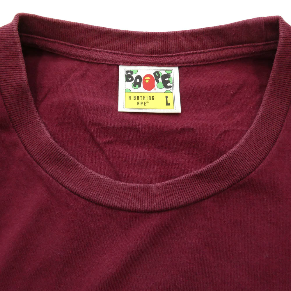 A BATHING APE アベイシングエイプ BAPE SC プリント 半袖 Tシャツ カットソー ワインレッド系 L【中古】