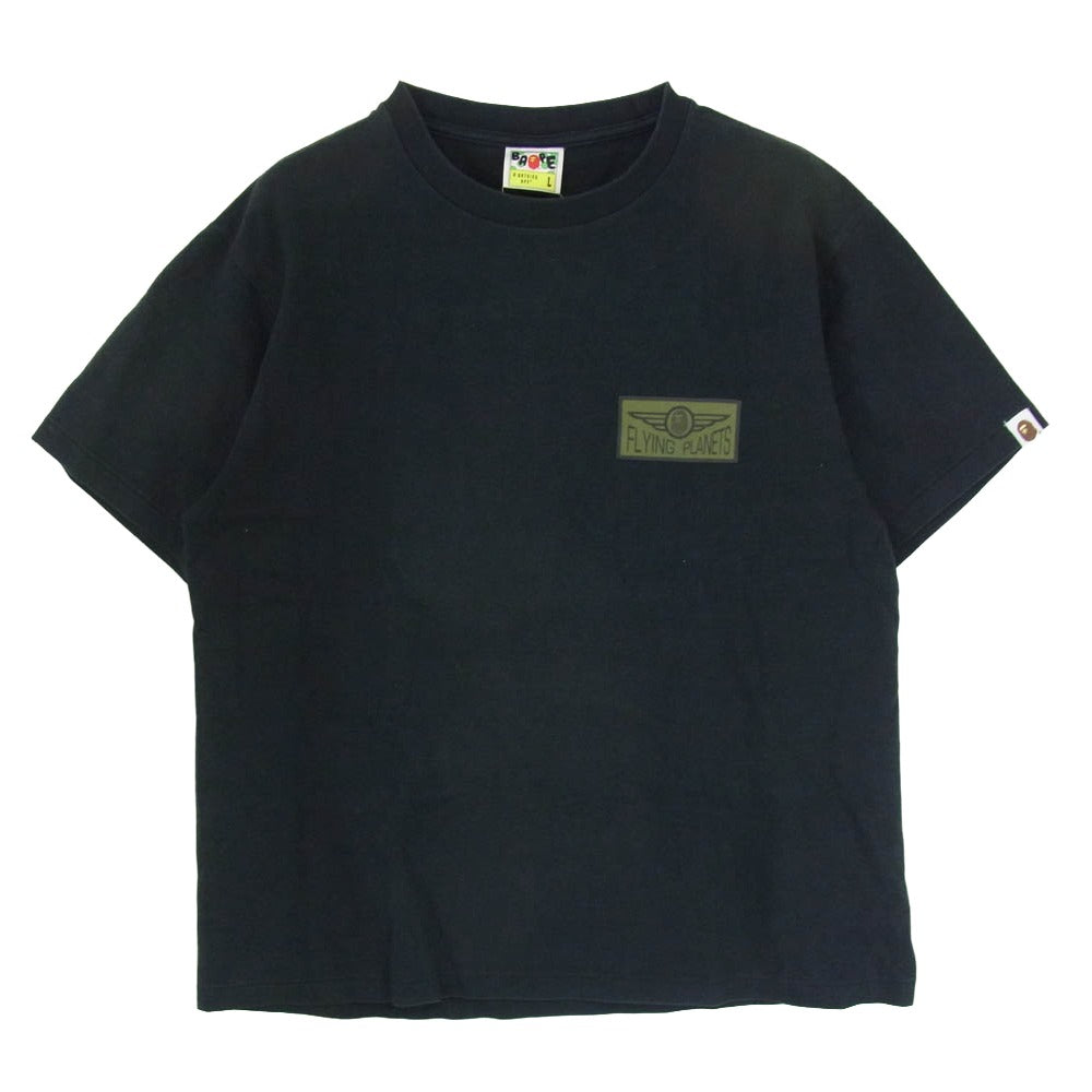 A BATHING APE アベイシングエイプ フライトワッペン 半袖 クルーネック Tシャツ ブラック系 L【中古】