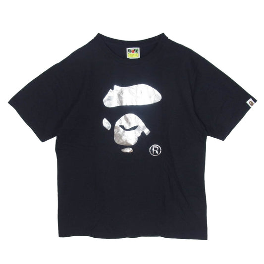 A BATHING APE アベイシングエイプ シルバービッグフェイス ロゴプリント クルーネック 半袖 Tシャツ ブラック系 L【中古】