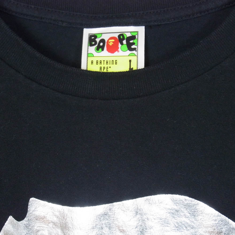 A BATHING APE アベイシングエイプ シルバービッグフェイス ロゴプリント クルーネック 半袖 Tシャツ ブラック系 L【中古】