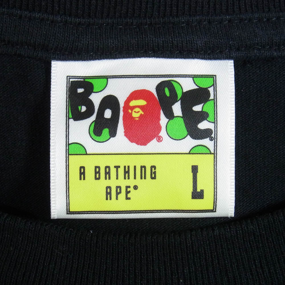 A BATHING APE アベイシングエイプ シルバービッグフェイス ロゴプリント クルーネック 半袖 Tシャツ ブラック系 L【中古】