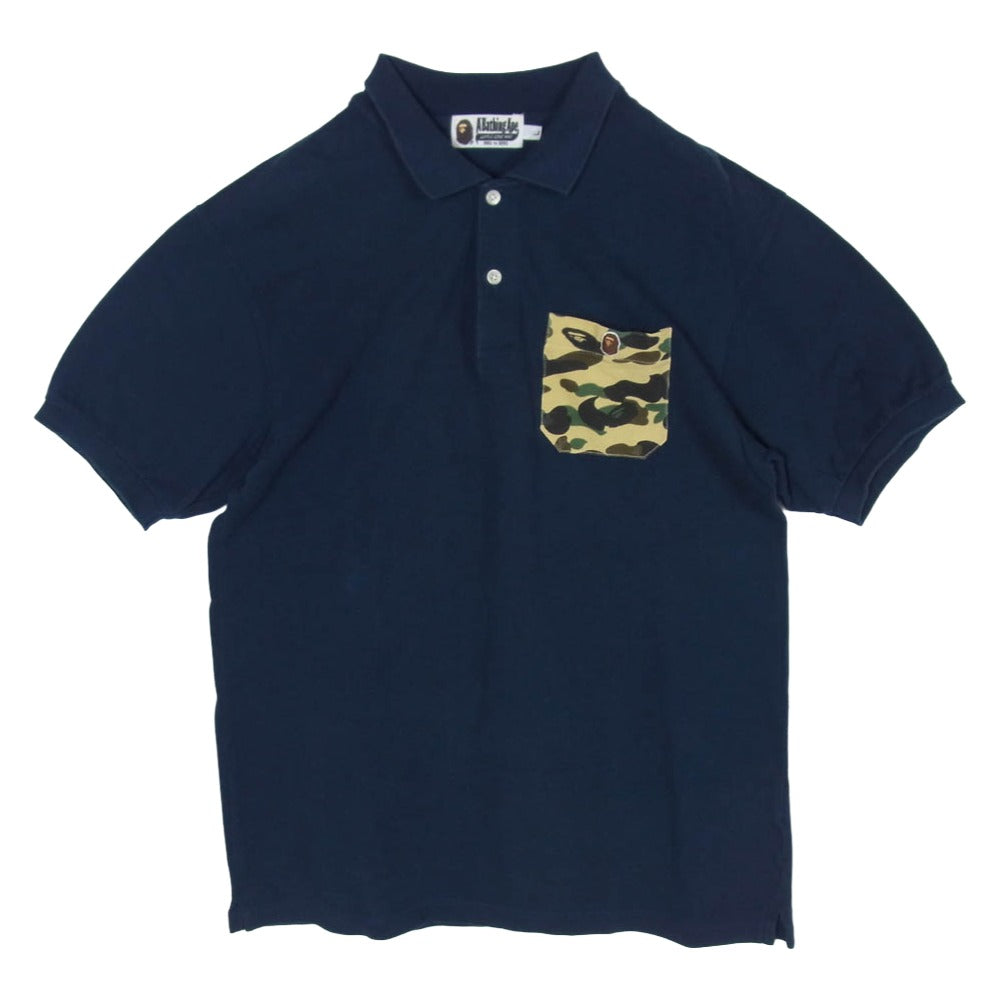A BATHING APE アベイシングエイプ 猿カモポケット 半袖 ポロシャツ グリーン系 L【中古】