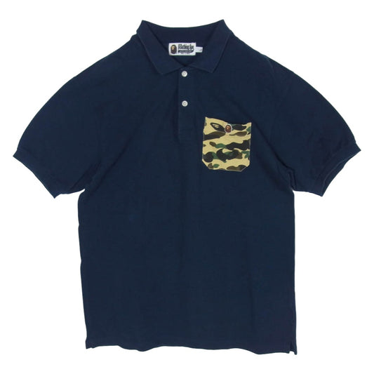 A BATHING APE アベイシングエイプ 猿カモポケット 半袖 ポロシャツ グリーン系 L【中古】