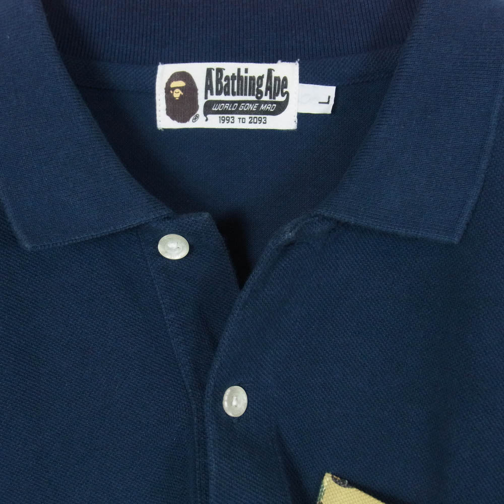 A BATHING APE アベイシングエイプ 猿カモポケット 半袖 ポロシャツ グリーン系 L【中古】