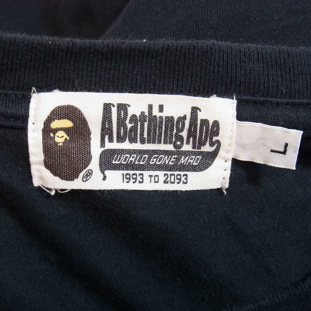 A BATHING APE アベイシングエイプ カモフラポケット ロゴプリント 半袖 Tシャツ ブラック系 L【中古】
