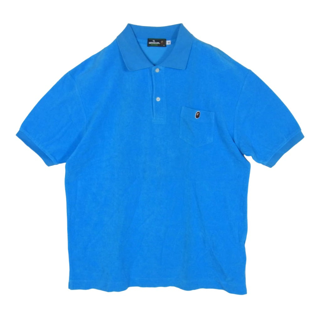A BATHING APE アベイシングエイプ ロゴワッペン パイル生地 半袖 ポロシャツ ライトブルー系 XL【中古】