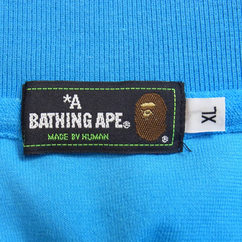 A BATHING APE アベイシングエイプ ロゴワッペン パイル生地 半袖 ポロシャツ ライトブルー系 XL【中古】