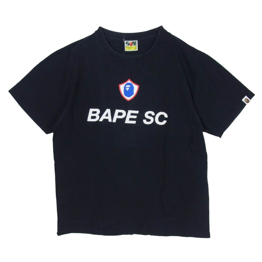 A BATHING APE アベイシングエイプ BAPE SC シールドロゴ プリント クルーネック 半袖 Tシャツ ブラック系 L【中古】