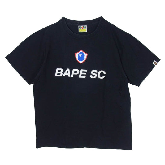 A BATHING APE アベイシングエイプ BAPE SC シールドロゴ プリント クルーネック 半袖 Tシャツ ブラック系 L【中古】