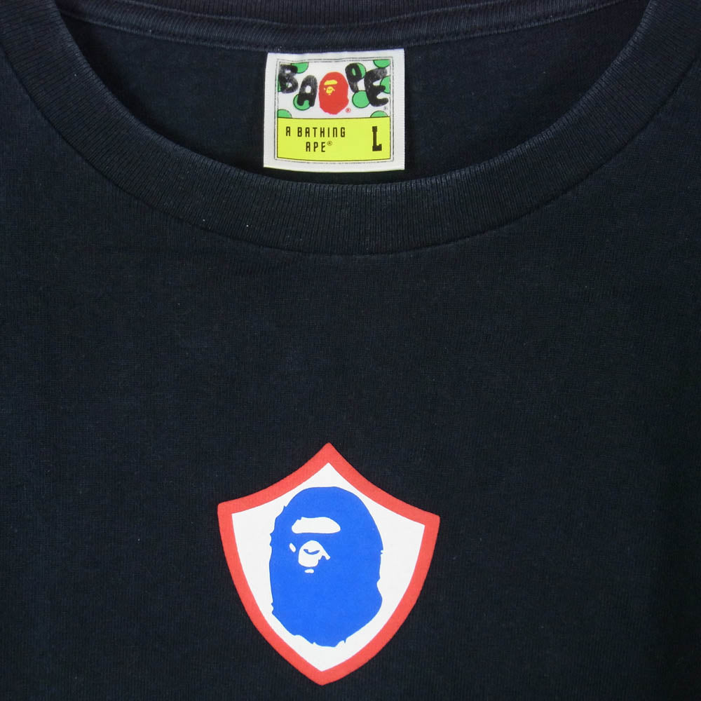 A BATHING APE アベイシングエイプ BAPE SC シールドロゴ プリント クルーネック 半袖 Tシャツ ブラック系 L【中古】