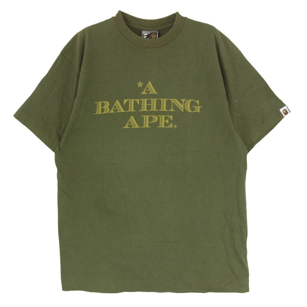 A BATHING APE アベイシングエイプ 旧タグ ロゴプリント 半袖 Tシャツ カットソー カーキ系 L【中古】