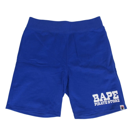 A BATHING APE アベイシングエイプ BAPEロゴプリント スウェット ショーツ ハーフパンツ ブルー系 XL【中古】