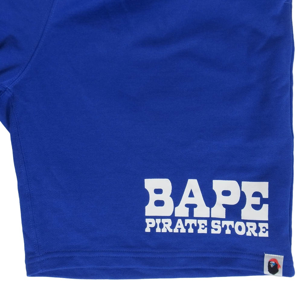 A BATHING APE アベイシングエイプ BAPEロゴプリント スウェット ショーツ ハーフパンツ ブルー系 XL【中古】