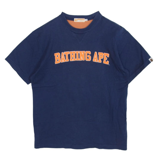 A BATHING APE アベイシングエイプ 前V ロゴワッペン クルーネック 半袖 Tシャツ カットソー ネイビー系 L【中古】
