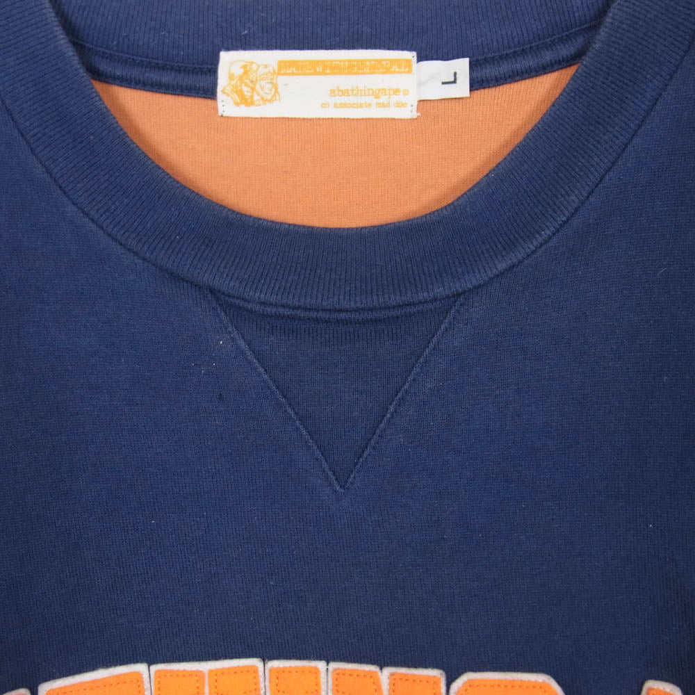 A BATHING APE アベイシングエイプ 前V ロゴワッペン クルーネック 半袖 Tシャツ カットソー ネイビー系 L【中古】