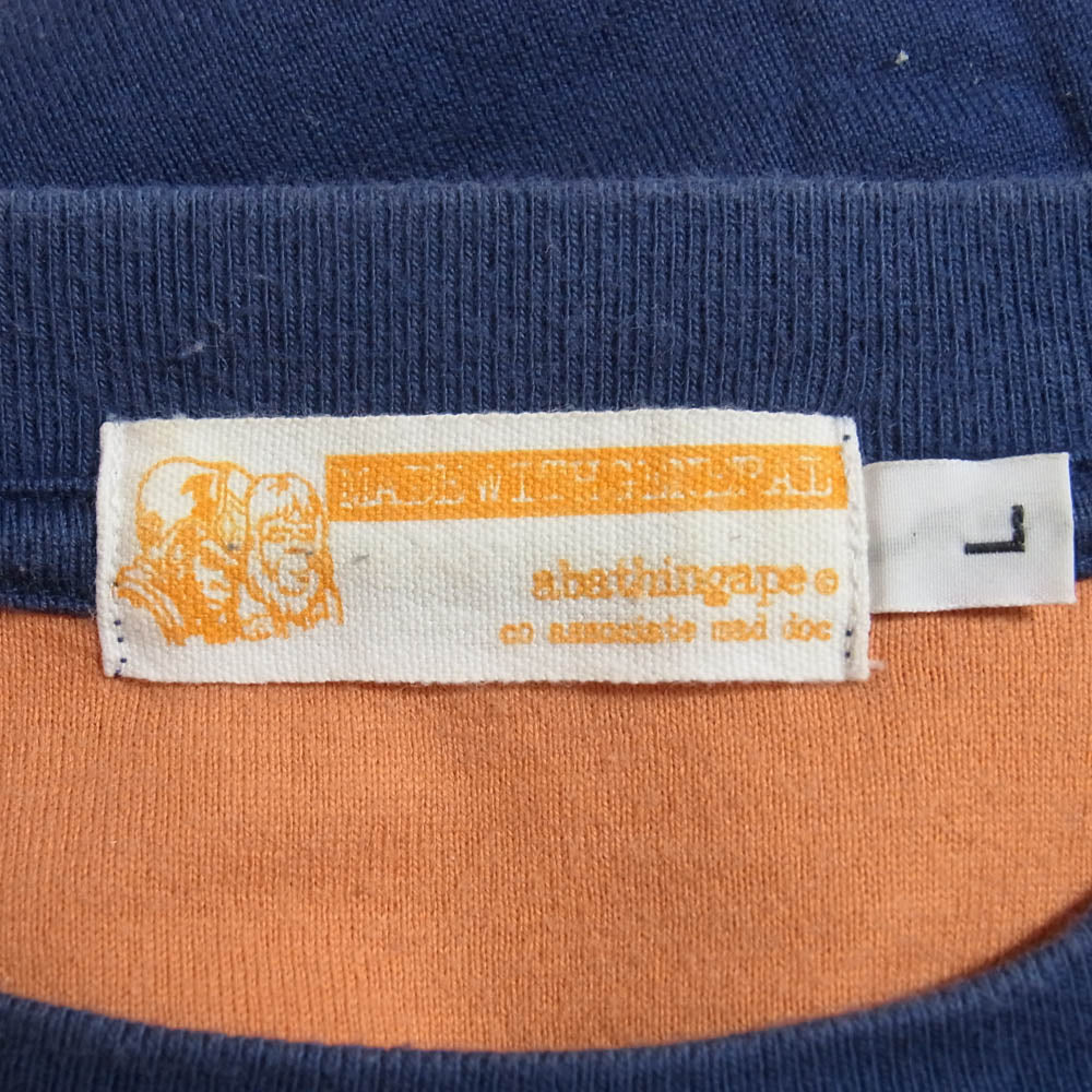 A BATHING APE アベイシングエイプ 前V ロゴワッペン クルーネック 半袖 Tシャツ カットソー ネイビー系 L【中古】