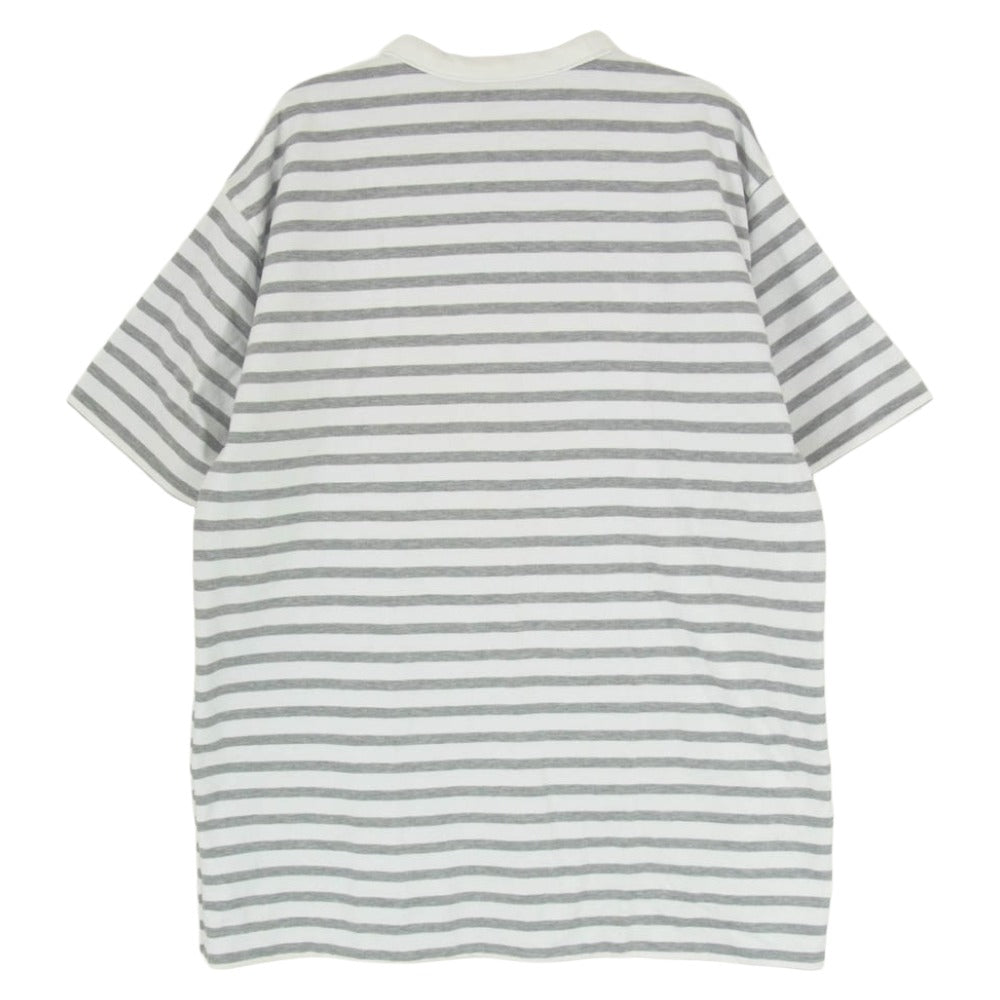 A BATHING APE アベイシングエイプ ワッペン ダブルフェイス 裏地ボーダー 半袖 Tシャツ カットソー グレー系 L【中古】