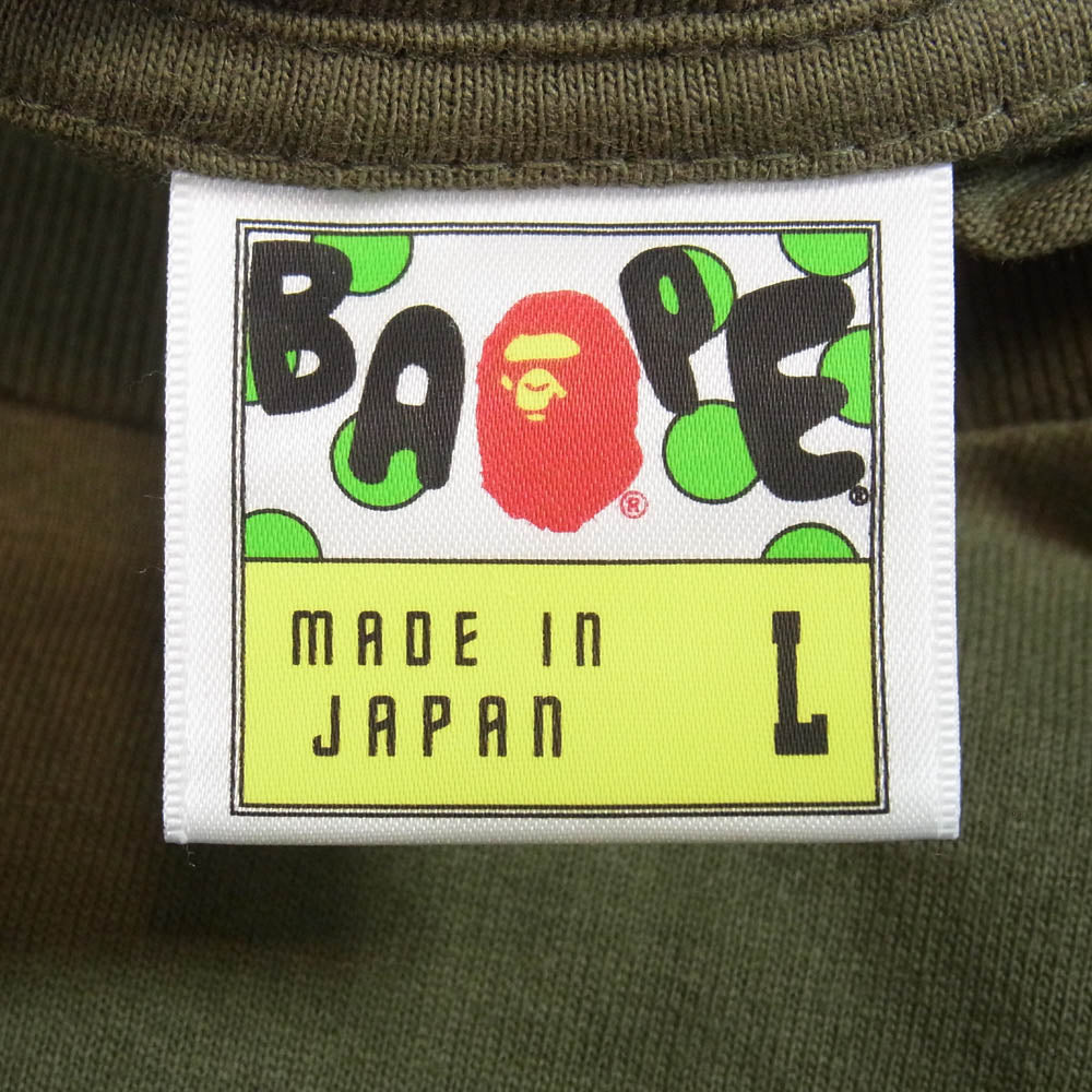 A BATHING APE アベイシングエイプ GO APE ゴーエイプ 兵隊プリント クルーネック 半袖 Tシャツ カーキ系 L【中古】