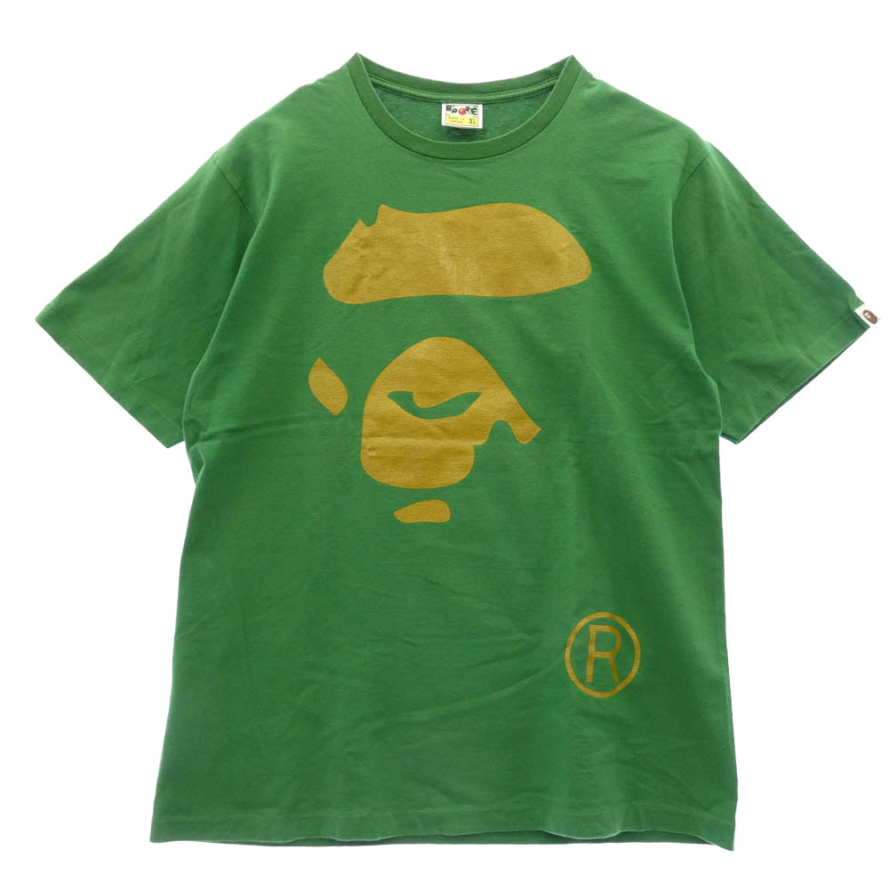 A BATHING APE アベイシングエイプ Big Face ビッグフェイス 大猿 プリント 半袖 Tシャツ カットソー グリーン系 ゴールド系 XL【中古】
