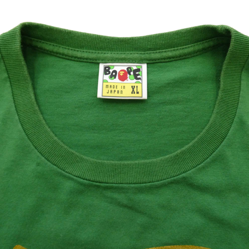 A BATHING APE アベイシングエイプ Big Face ビッグフェイス 大猿 プリント 半袖 Tシャツ カットソー グリーン系 ゴールド系 XL【中古】