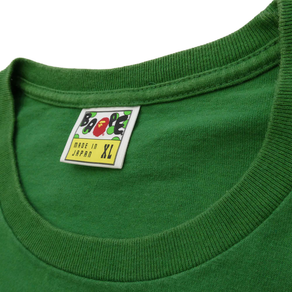 A BATHING APE アベイシングエイプ Big Face ビッグフェイス 大猿 プリント 半袖 Tシャツ カットソー グリーン系 ゴールド系 XL【中古】