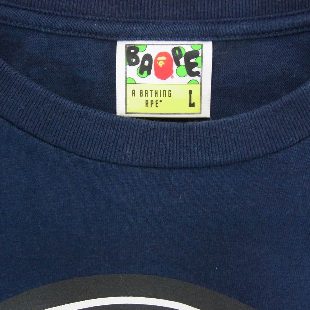 A BATHING APE アベイシングエイプ BUSY WORKS TEE サークルロゴプリント クルーネック 半袖 Tシャツ ネイビー系 L【中古】