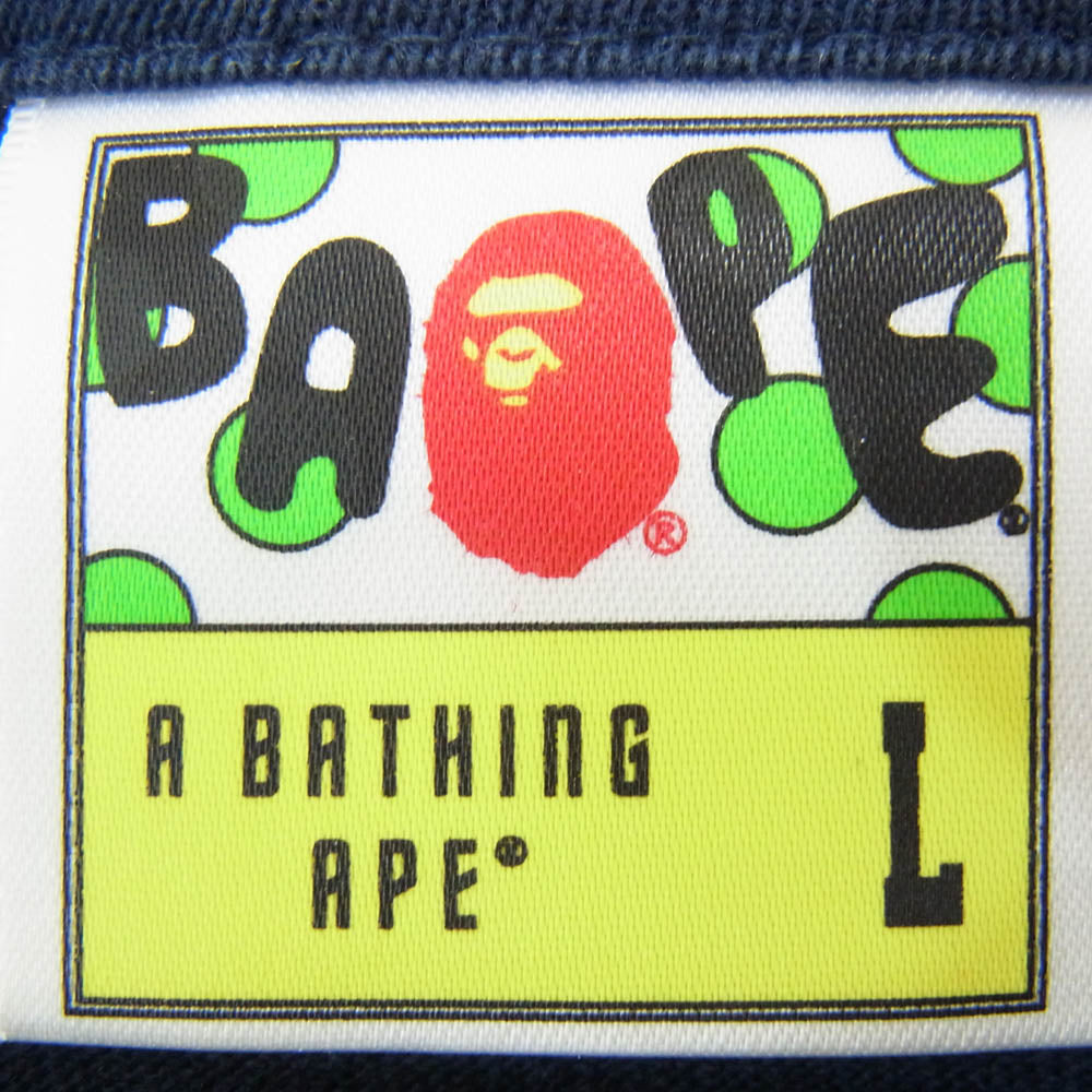 A BATHING APE アベイシングエイプ BUSY WORKS TEE サークルロゴプリント クルーネック 半袖 Tシャツ ネイビー系 L【中古】
