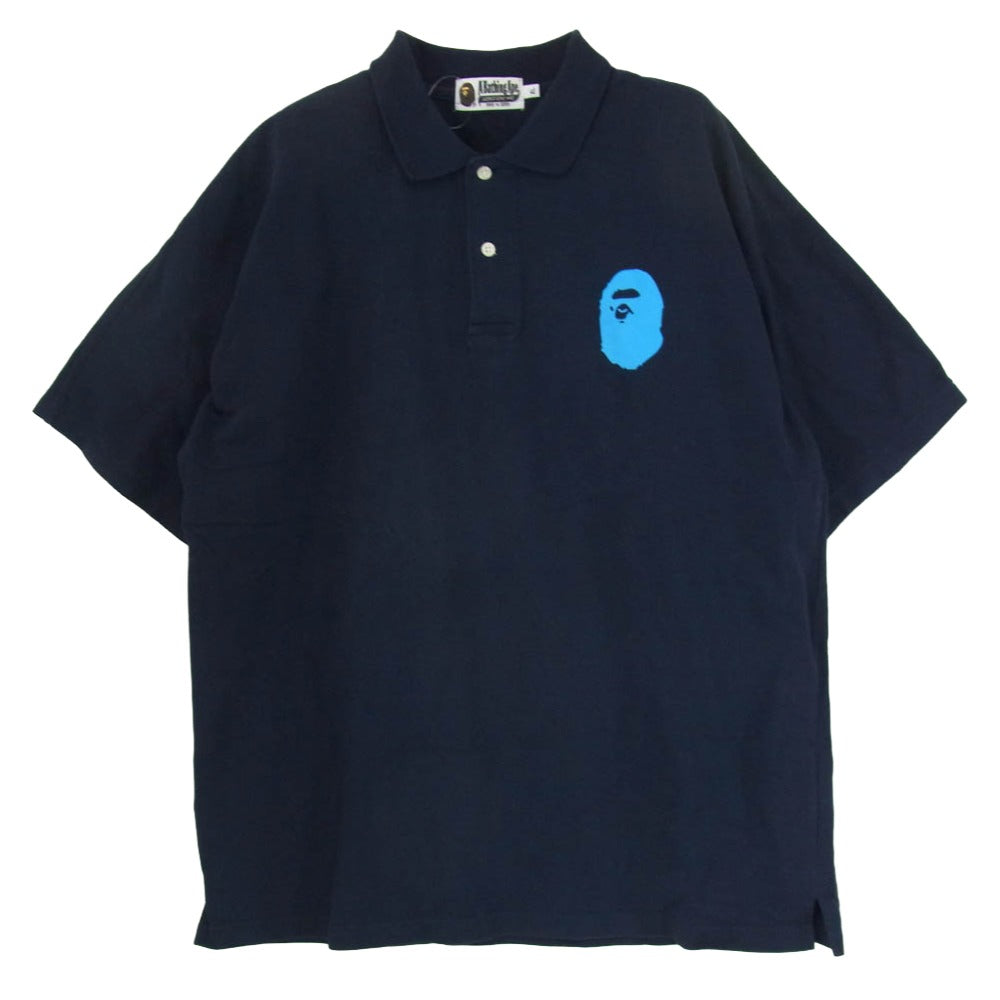 A BATHING APE アベイシングエイプ ビッグフェイスプリント バックロゴ 半袖 ポロシャツ ネイビー系 XL【中古】