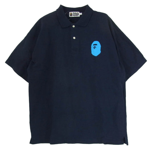 A BATHING APE アベイシングエイプ ビッグフェイスプリント バックロゴ 半袖 ポロシャツ ネイビー系 XL【中古】