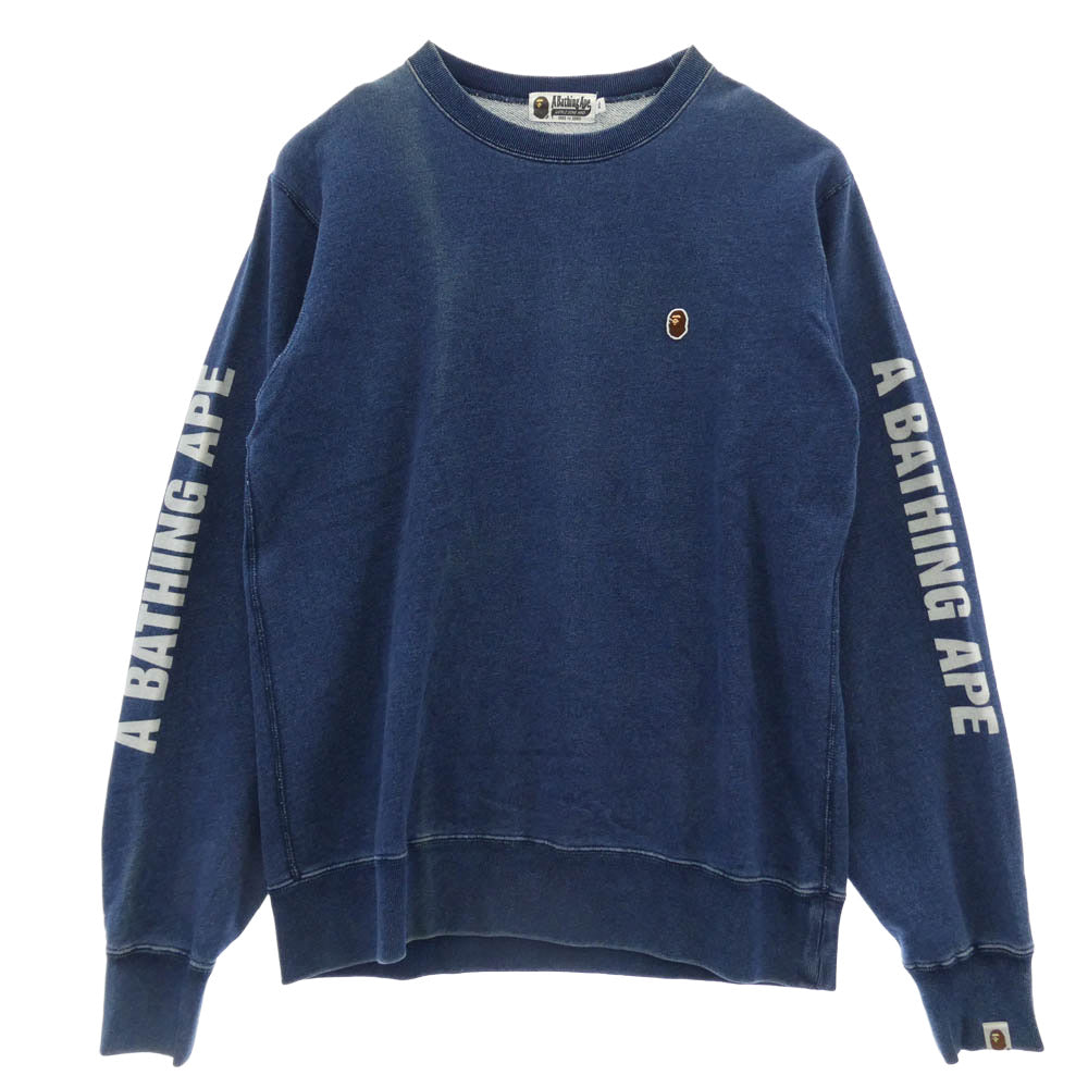A BATHING APE アベイシングエイプ 001SWD201009X ロゴワッペン アームロゴ クルーネック スウェット トレーナー ブルー系 XL【中古】