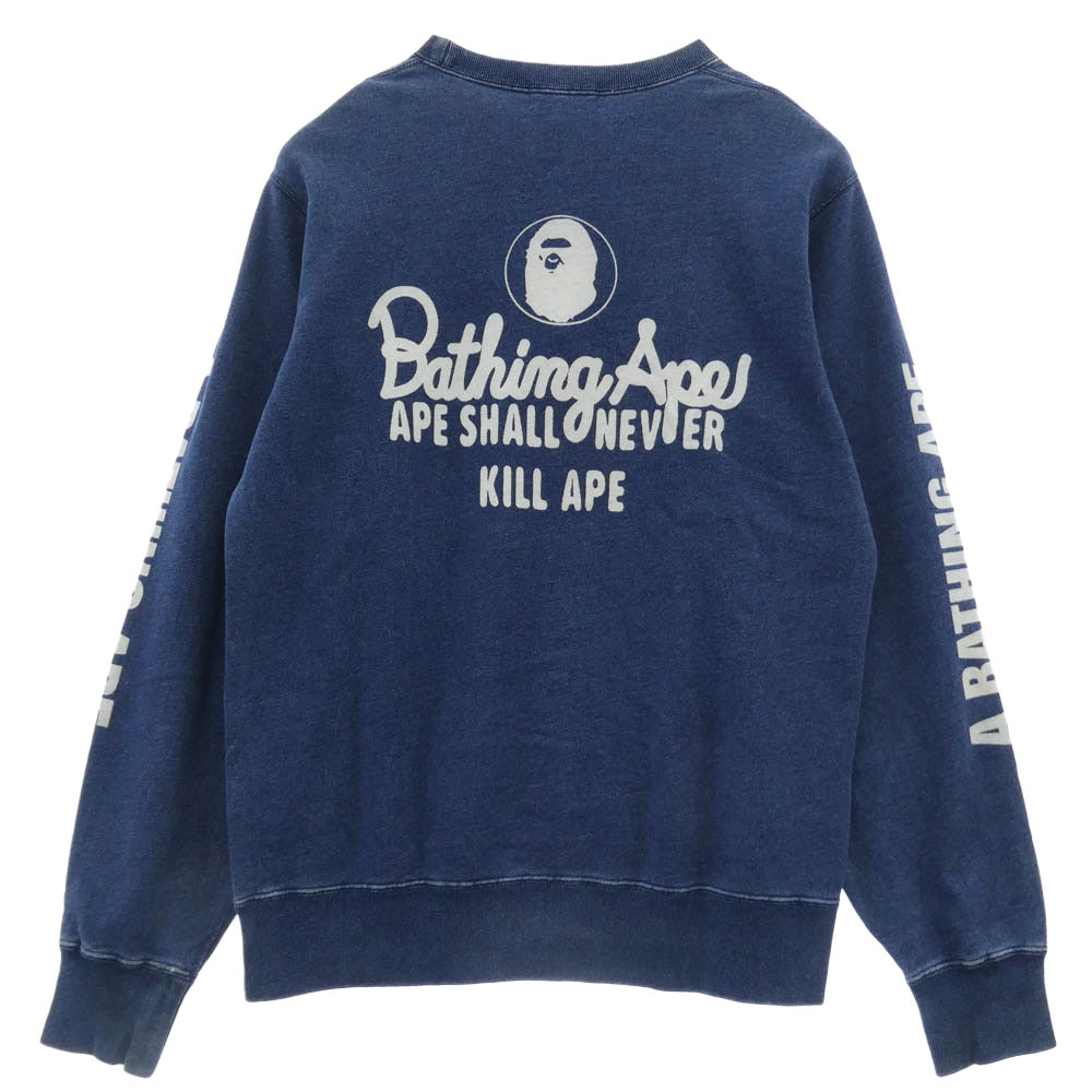 A BATHING APE アベイシングエイプ 001SWD201009X ロゴワッペン アームロゴ クルーネック スウェット トレーナー ブルー系 XL【中古】