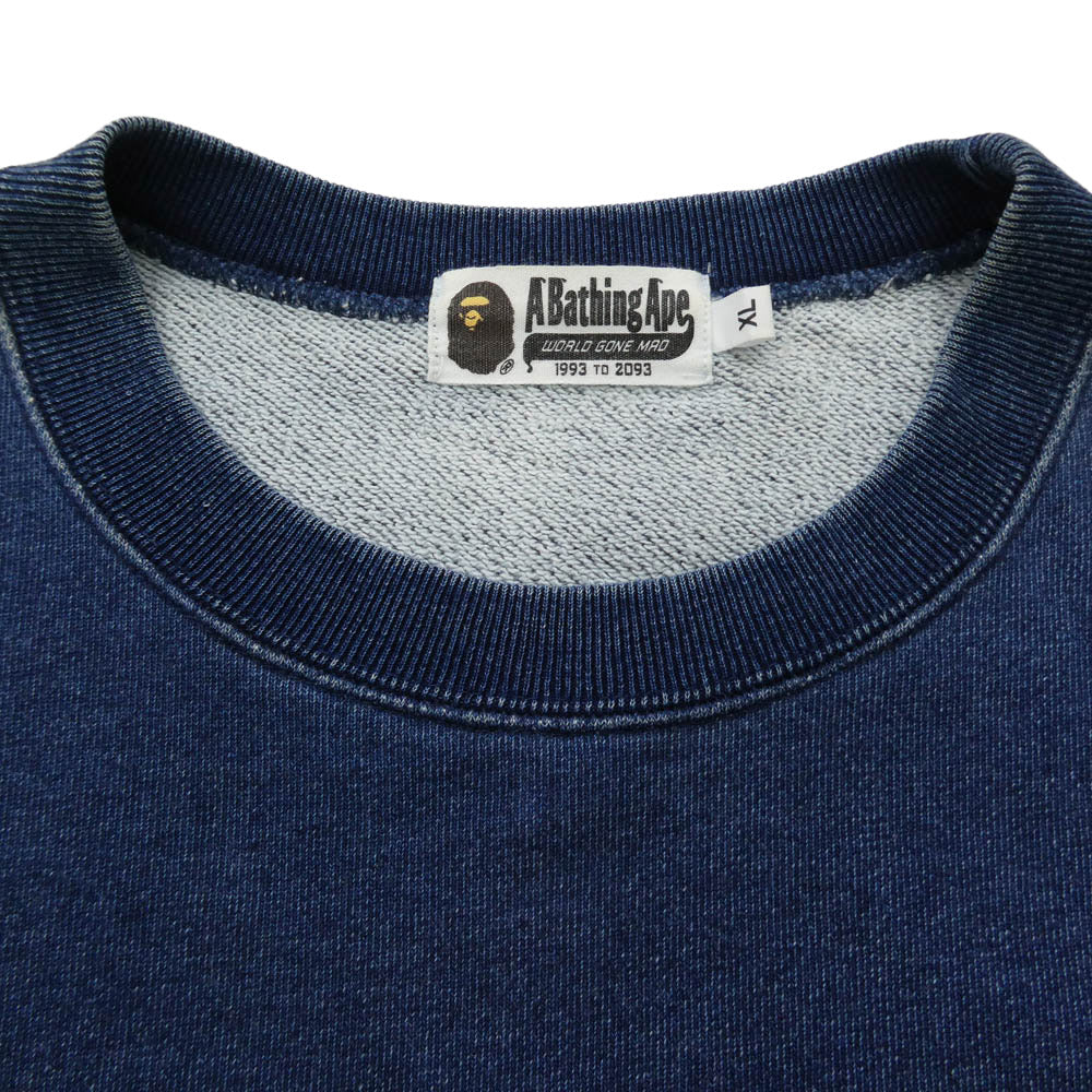 A BATHING APE アベイシングエイプ 001SWD201009X ロゴワッペン アームロゴ クルーネック スウェット トレーナー ブルー系 XL【中古】