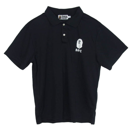 A BATHING APE アベイシングエイプ マルチロゴ BAPE 半袖 メッシュ ポロシャツ ブラック系 M【中古】