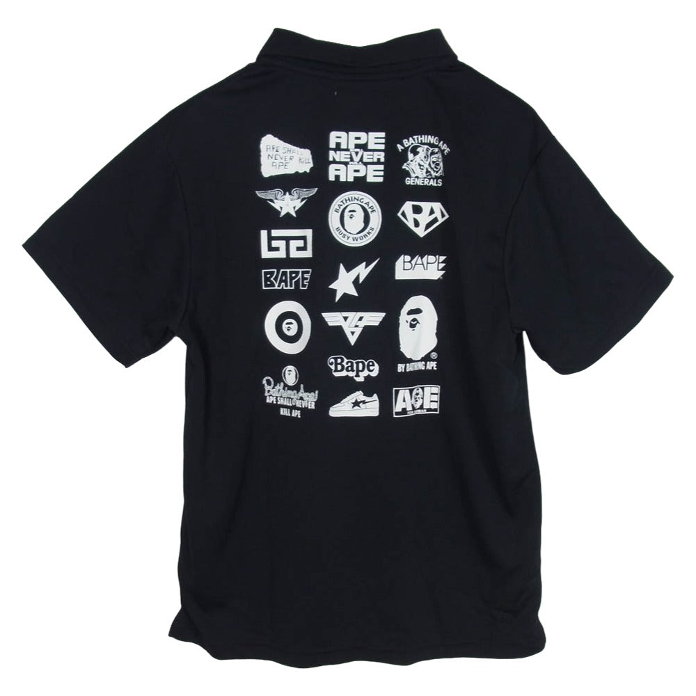 A BATHING APE アベイシングエイプ マルチロゴ BAPE 半袖 メッシュ ポロシャツ ブラック系 M【中古】
