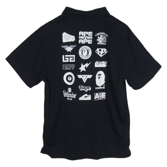 A BATHING APE アベイシングエイプ マルチロゴ BAPE 半袖 メッシュ ポロシャツ ブラック系 M【中古】