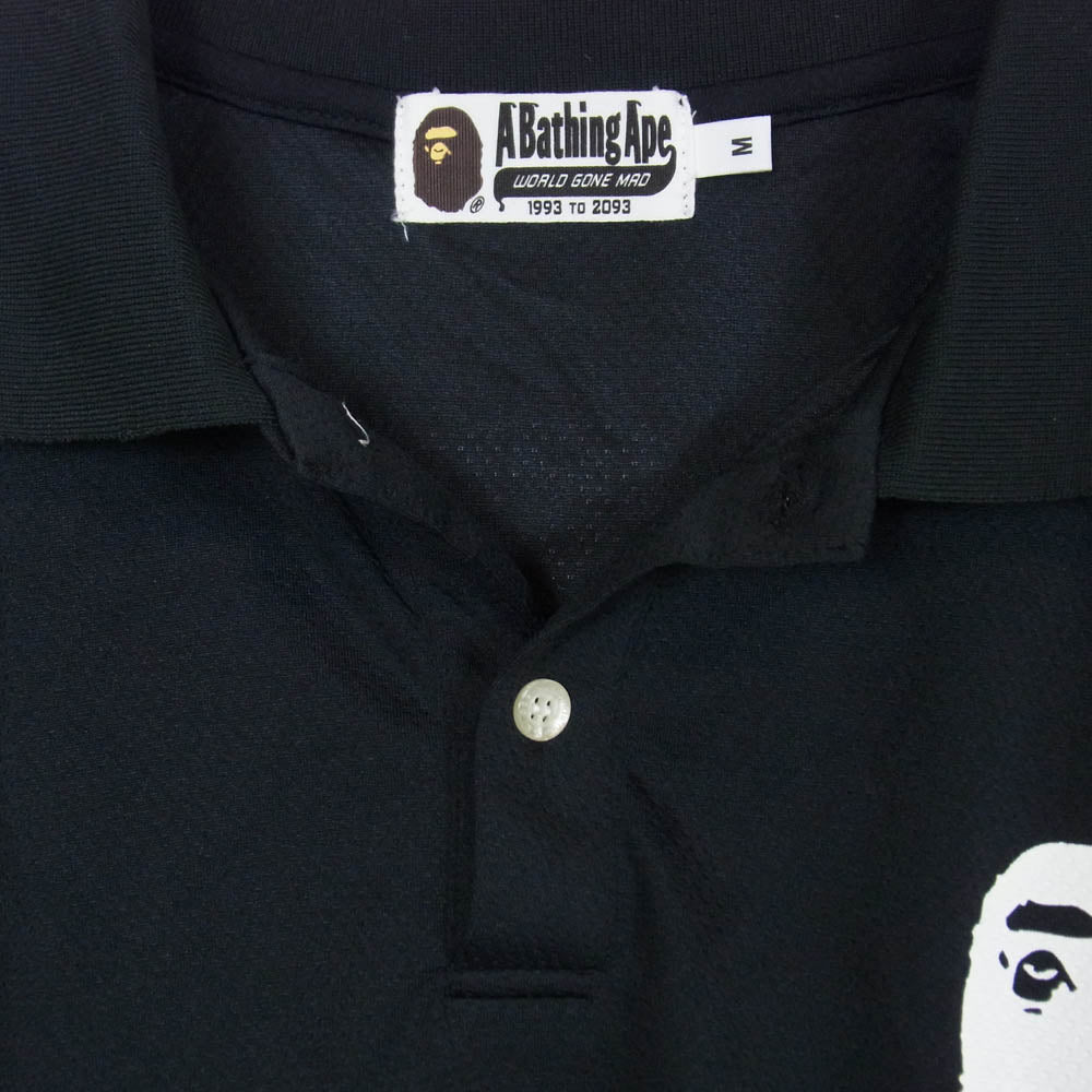 A BATHING APE アベイシングエイプ マルチロゴ BAPE 半袖 メッシュ ポロシャツ ブラック系 M【中古】
