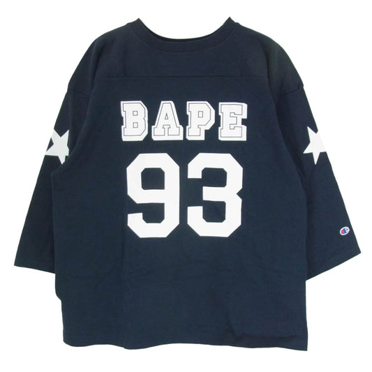 A BATHING APE アベイシングエイプ 七分袖 フットボールT カットソー ネイビー系 XL【中古】